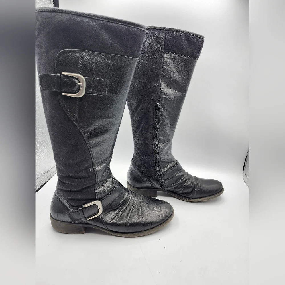 BareTraps Black Leather Boots with Buckle Lined Sz 7